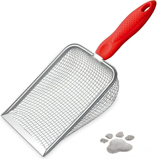Cat Litter Scoop,Sturdy Litter Cleaner Corner Shovel,Stainless Steel Mesh Litter Shovel,Easy to Clean Reptile Terrarium Sand Waste,Beach Shovel(Red)