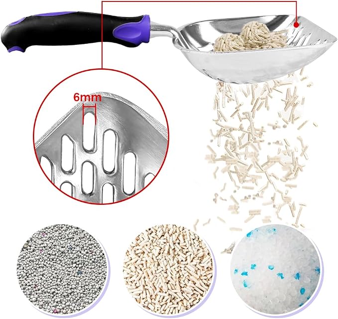 Cat Litter Scoop-Metal Cat Scooper-Long Handle Scoop,Cat Scooper-Poop Sifting-Mesh Shovel-Suitable for Cat Litter Box (Purple)