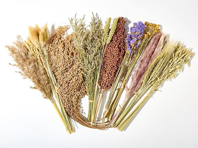 BUCATSTATE 90PCS Natural Hamster Bedding - Flowers & Herbs & Sprays for Cage Habitat Decor - Treat Cereal Grain for Dwarf Syrian Gerbils, Mice, Rat, Forage, Enrichment.