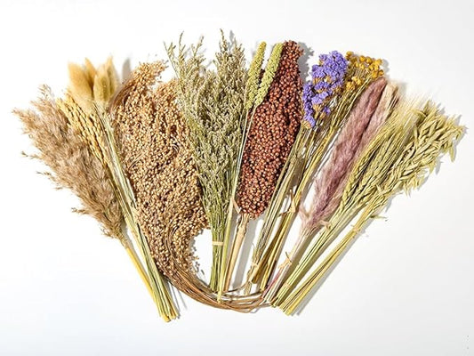 BUCATSTATE 90PCS Natural Hamster Bedding - Flowers & Herbs & Sprays for Cage Habitat Decor - Treat Cereal Grain for Dwarf Syrian Gerbils, Mice, Rat, Forage, Enrichment.