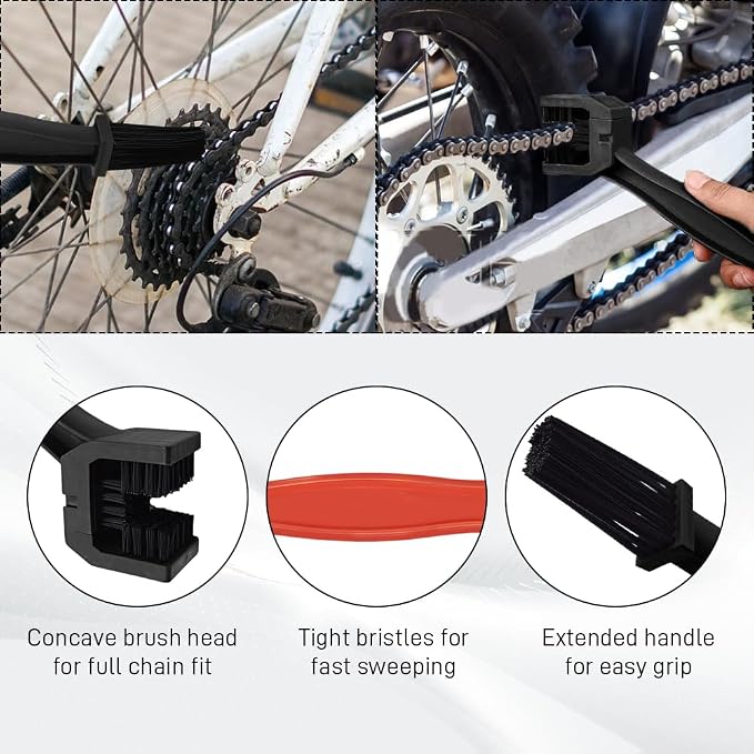 2 PCS Bike or Motorcycle Chain Washer, Motorcycle Chain Cleaning Kit, Motorbike Gear Dirt Stain Cleaning Brush, Bicycle Washer Cleaner Brush Tool for Bicycle Mountain Bike (Black+Orange, 2PCS)