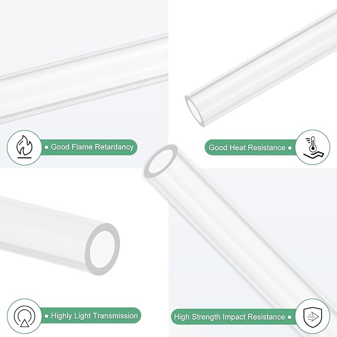 M METERXITY Clear Plastic Tube, 7mm[0.28"] ID x 10mm[0.39"] OD High Impact Rigid Polycarbonate Round Pipes for Water Plumbing/Lighting/Aquariums/Models, Plastic Tubing [305mm/12IN]
