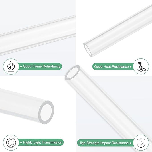 M METERXITY Clear Plastic Tube, 7mm[0.28"] ID x 10mm[0.39"] OD High Impact Rigid Polycarbonate Round Pipes for Water Plumbing/Lighting/Aquariums/Models, Plastic Tubing [305mm/12IN]