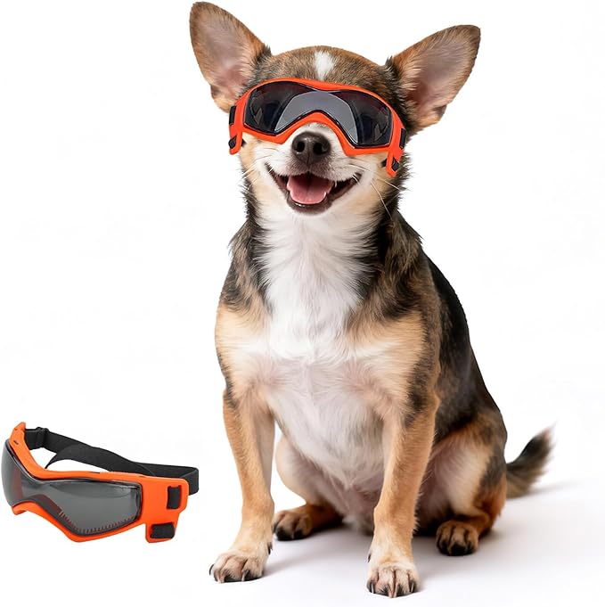 Dog Goggles Small Breed, XS Dog Sunglasses Chihuahua Glasses Anti-UV Eyes Protection for XSmall Pets Tiny Dogs Cats, Orange XS