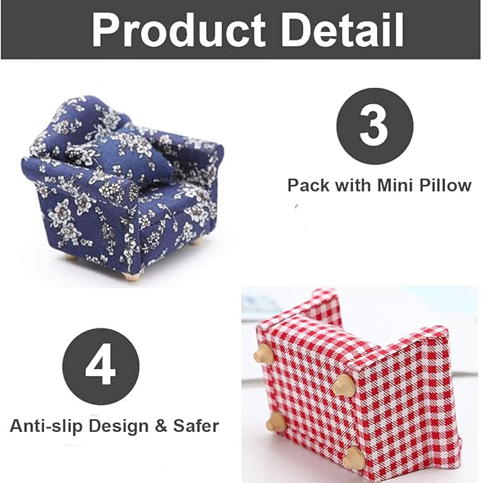 Hamster Mini Cotton Sofa Chair, Small Animal Blue Red Bed Cozy with Pillow, Cage Decor Photo Toys, Relax Habitat House Accessories, Sleep Pad Rest Nest for Hamster, Mice, Rat.