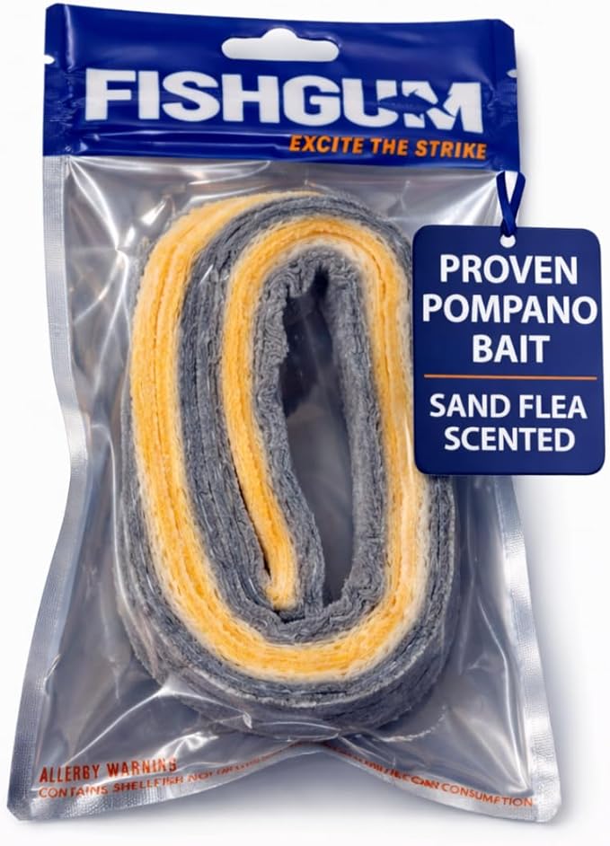 FishGum Surf Fishing Bait Strips for Saltwater Beach Fishing – Real Shrimp, Crab, Clam & Sand Flea Infused Scent – Artificial Cut Bait for Pompano, Redfish & Flounder