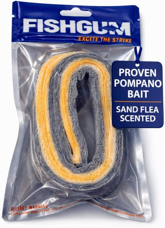 FishGum Surf Fishing Bait Strips for Saltwater Beach Fishing – Real Shrimp, Crab, Clam & Sand Flea Infused Scent – Artificial Cut Bait for Pompano, Redfish & Flounder
