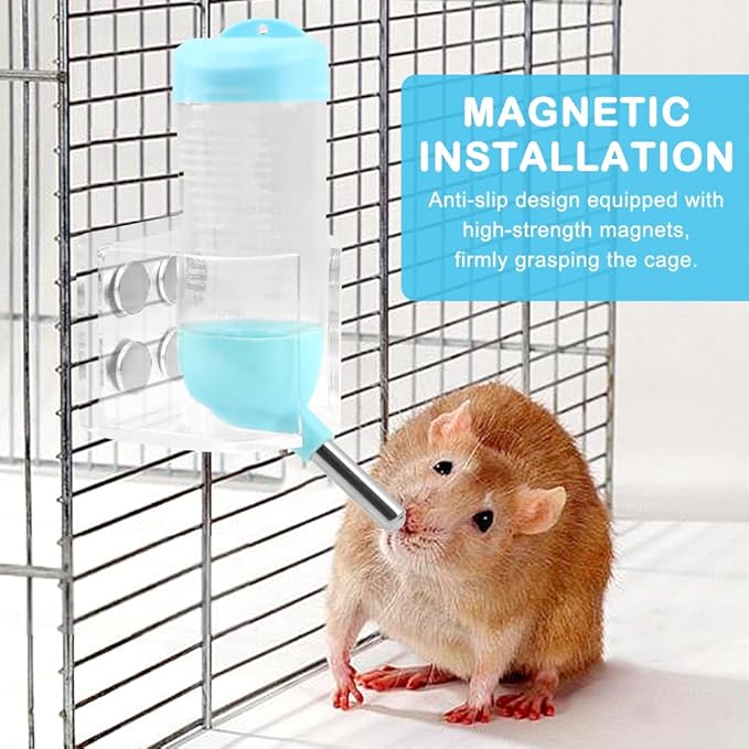 Magnetic Hamster Water Bottle Holder - Adjustable Height, Drop-Resistant Freestanding Stand, Fits Bottles up to 2" Dia for Hamsters Gerbils Mice Small Pets