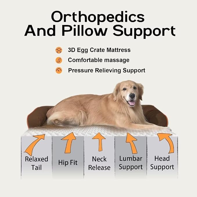MEKIY Orthopedic Comfy Pet Sofa Dog Bed with Bolster for Small Dogs Cats | Pillow Support for Neck Relief, Egg Crate Foam, Skin-Friendly Surface, Waterproof Liner, Anti-Slip Bottom, 24 x 18 Inch