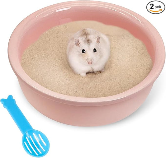 kathson Hamster Sand Bath Box Ceramic Small Animals Shower Bathtub Gerbil Litter Box Mice Bathroom Syrian Hamster Digging Sand Container Cage Accessories for Lemmings (Pink)