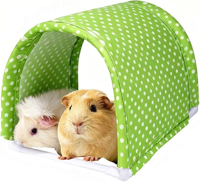 Guinea Pig Hideout Tunnel, Washable Large Fleece Guinea Pigs Toys for Small Animal Habitat, Sturdy Anti-Chew Guinea Pig’s Hides for Bunny, Chinchilla,Greenwhite (8.2×8.6 inch)