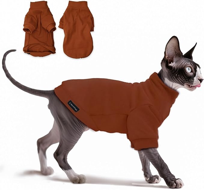 Sphynx Cat Clothes Fleece Cats&Small Dogs Pullover Sweater | Soft warm fleece, covers belly. Stretchy, easy on. Washes well. For small dogs & cats: daily walks, naps, AC rooms.