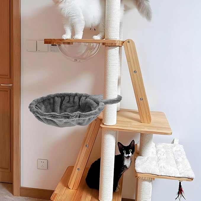 Toddmomy 1pcs Cat Tree Hammock 17 Inch Round Deep Basket Replacement Cat Nest Soft Plush Hammock Bed for Tower Comfortable Resting Space