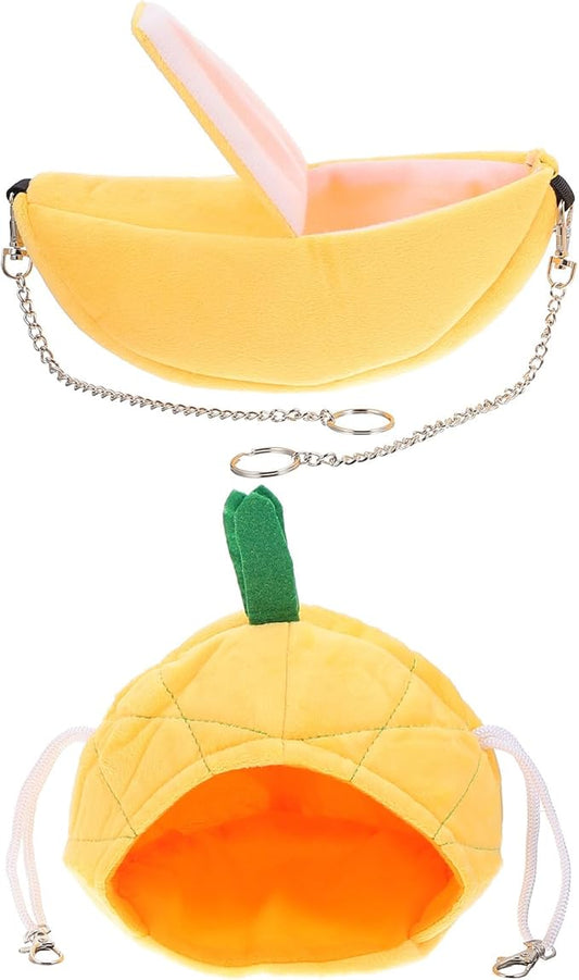 OUNONA 2pcs Small Pet Hammock Bed Set, Pineapple and Banana Shape Hanging Nest, Soft Cotton Warm for Hamsters and Small Animals, Creative Animal Cage Accessories