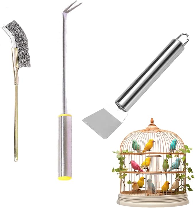 3 Pack Bird Droppings Cleaning Brush Kit Bird Cage Cleaning Tool Set Heavy Duty Bird Droppings Scraper Fork Bird Poop Remover for Parakeet Cage Budgie African Grey Conure Shanghai Parrot Cages