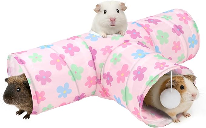 Rypet 3-Way Guinea Pig Tunnel, Collapsible Small Animal Enrichment Toy with Ball, Foldable Rabbit & Hamster Tunnel for Boredom Relief, Washable, Indoor/Outdoor Play
