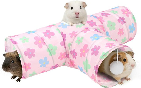Rypet 3-Way Guinea Pig Tunnel, Collapsible Small Animal Enrichment Toy with Ball, Foldable Rabbit & Hamster Tunnel for Boredom Relief, Washable, Indoor/Outdoor Play
