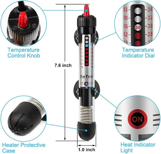 DaToo 50 Watt Aquarium Heater Submersible Adjustable Temperature Fish Tank Heater 50W