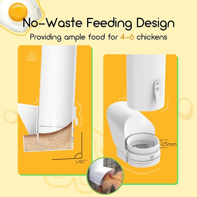 Automatic Chicken Feeder, 7lb Large PVC No Waste Chicken Feeder with Rain Cover, Weatherproof Solid Built Poultry Feeder, Easy to Install & Clean, Ideal for 4-6 Chickens