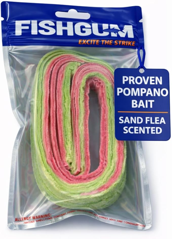 FishGum Surf Fishing Bait Strips for Saltwater Beach Fishing – Real Shrimp, Crab, Clam & Sand Flea Infused Scent – Artificial Cut Bait for Pompano, Redfish & Flounder