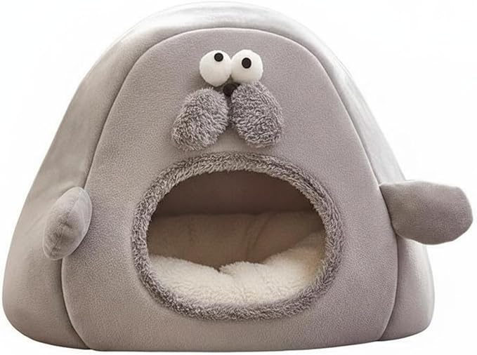 Small Pet Shelter Bed 2-in-1 Convertible Pet Tent House Soft Enclosed, Gray, L 40 40 40CM