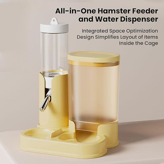 2 in 1 Hamster Water Bottle, Automatic Feeder, No Drip Small Animal Water Dispenser Food Bowl for Syrian Dwarf Hamsters, Gerbils, Mouse, Hedgehog, Hamster Cage Accessories (Gray)