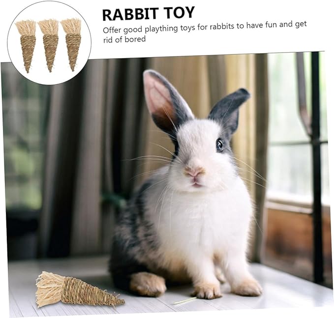 TOYANDONA 3Pcs Natural Grass Carrot Chew Small Animal Teeth Cleaning Chewing for Rabbits Guinea Pigs Chinchillas Hamsters Stress Relief Molar Care Pet Supplies