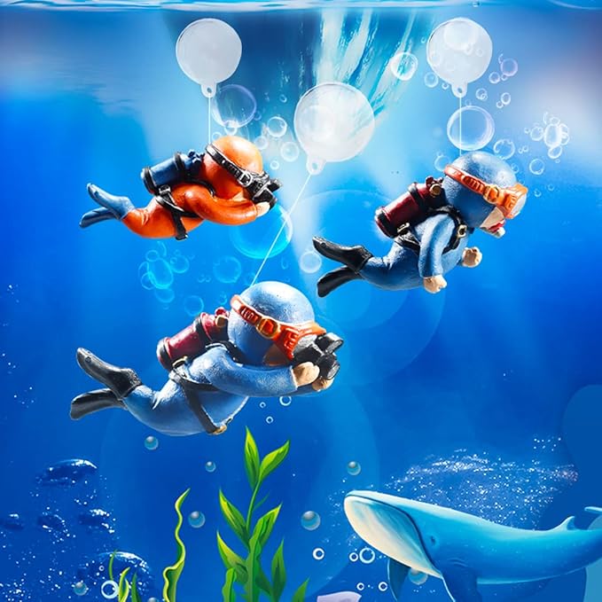 Gift Wrapped 2 Pack Fish Tank Decorations, Aquarium Ornaments Diver with Floating Device Aquarium Accessories Fishes Pet Toys for Freshwater Saltwater Aquarium (2Pcs Orange G)