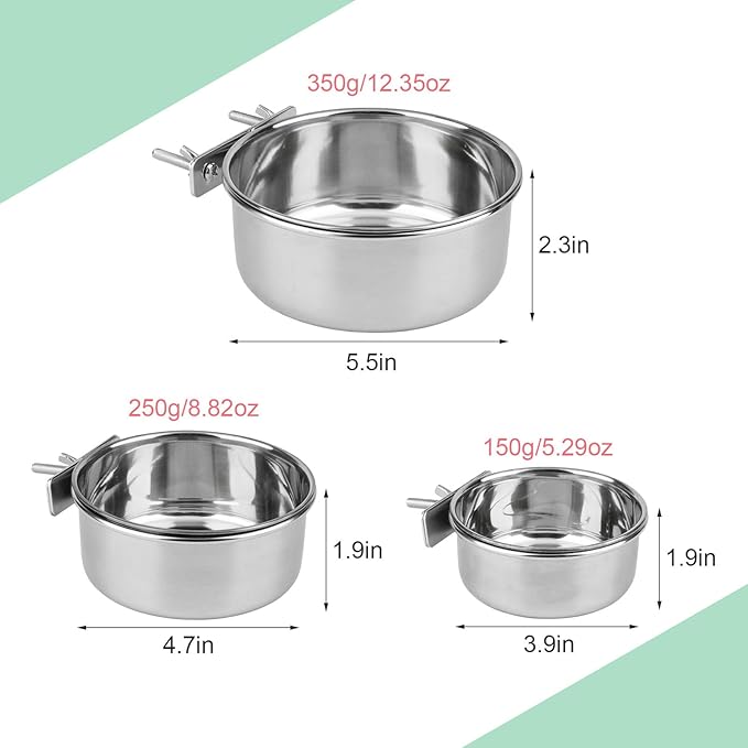 Hypeety Stainless Steel Food Water Bowl for Pet Bird Crates Cages Coop Dog Cat Parrot Bird Rabbit Pet (Medium,4.7 * 2.1in)