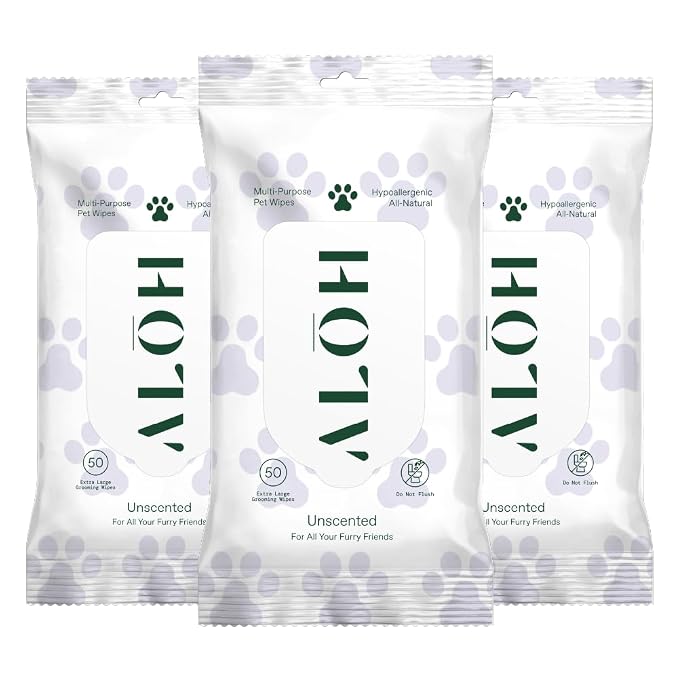 ALŌH Hypoallergenic | All-Natural | Multi-Purpose Pet Wipes, Unscented 50ct Wipes | 3 Pack of 50ct Wipes (150 Wipes)