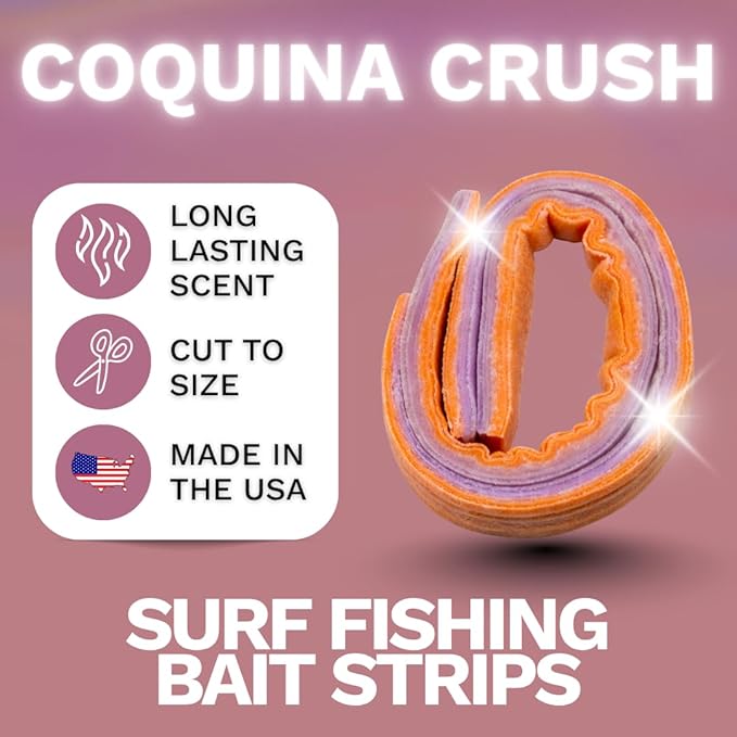 FishGum Surf Fishing Bait Strips for Saltwater Beach Fishing – Real Shrimp, Crab, Clam & Sand Flea Infused Scent – Artificial Cut Bait for Pompano, Redfish & Flounder