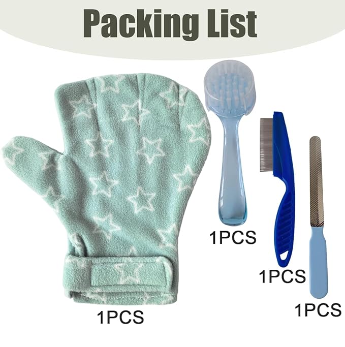 4 PCS Hamster Bite Proof Glove Set, Includes Anti-Bite Glove, Soft Bathing Brush, Metal Fine-Tooth Comb & Nail File, Safe Grooming Kit for Hamsters, Guinea Pigs, Gerbils, Ferrets, Hedgehogs