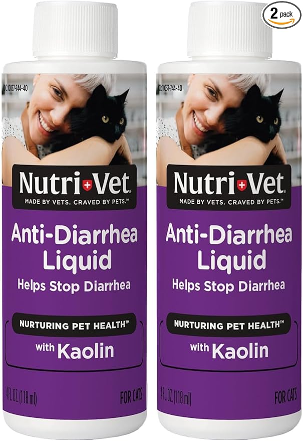 Nutri-Vet Anti-Diarrhea Liquid for Cats,Gentle Formula with Pectin and Kaolin,Soothes Upset Stomach & Irritated GI Tract,Slows Stool Passage,Cat Essentials,Detoxifies Bacterial Toxins,4oz,(Pack of 2)