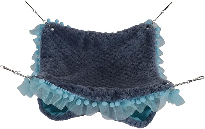 Double Layer Small Pet Swing Hammock, Hamster Double Bunkbed Hammock with 4 Hanging Chains, Soft Plush Hanging Bed for Ferret Hamster Parrots Guinea Pig (Blue)