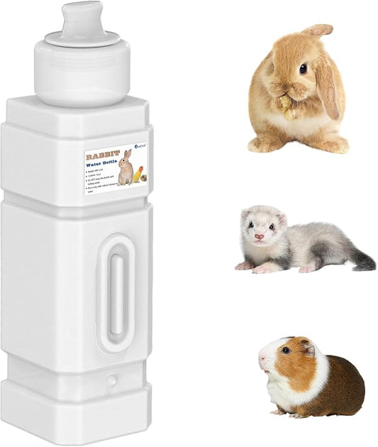 Salcod Top Fill Small Animal Water Dispenser for Cage, 42 oz No Drip Rabbit Water Bottle with Easy Mount Clip, Large Bunny Water Dispenser for Rabbit, Guinea Pig, Chinchilla, Ferret, BPA Free, White