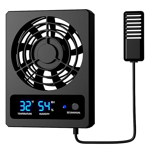 Ventilation Fan - Intelligent Reptile Tank Cooler, LED Display Climate Monitor with Strong Airflow Circulation System, Low Noise Design, Ideal for Amphibians Snakes Lizards Habitat Care