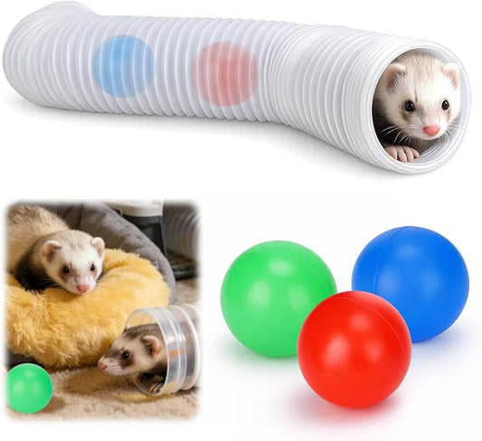 Mity rain Ferret Toys with 3 Balls Inclueded | Collapsible Tunnel Tube Accessories for Ferrets, Guinea Pigs, Hamsters, Expandable Interactive Toys Supplies for Small Pets