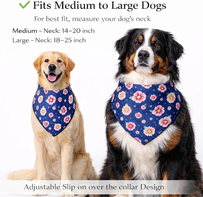 Luxury Satin Dog Bandana – Slip-On Collar Style, Premium Pet Scarf for Medium, Large & XL Dogs – Special Occasion Accessory (Collar Not Included) (Medium - Extra Large, Flora)