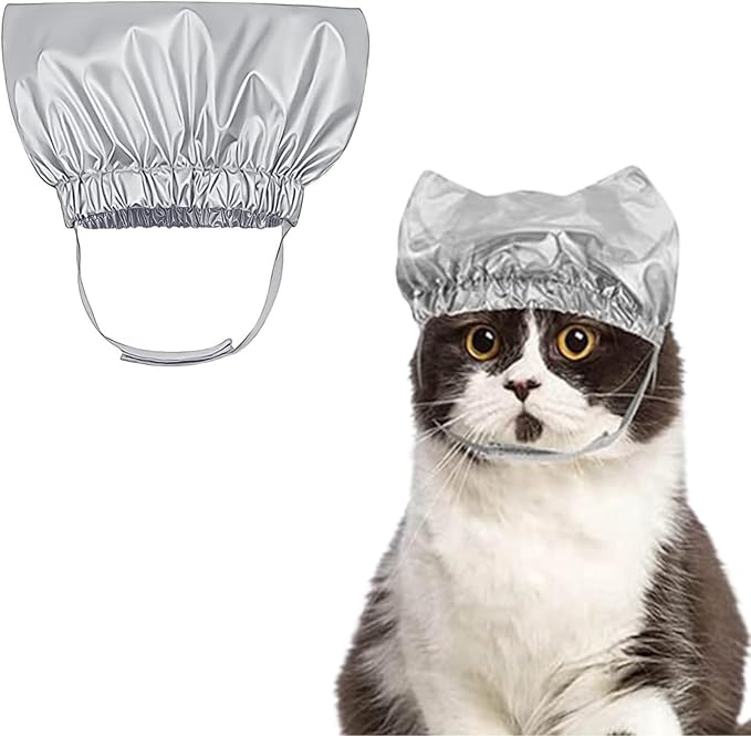 Pet Shower Cap Waterproof Reusable Bath Ear Covers with Adjustable Strap Cat Dog Bathing Hat for Ears Protection Elastic Headgear for Cat Dog Kitten Puppy (Silver,S (10.2''-12.6''))
