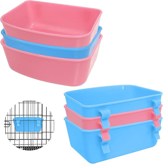 6 Pack Feeder (Blue, Pink), Hanging Feeder,Food and Water Container, Bath Water Bowl Universal for Birds Hamsters Mice Rats Rabbit Guinea Pig Small Pets (S) (S)