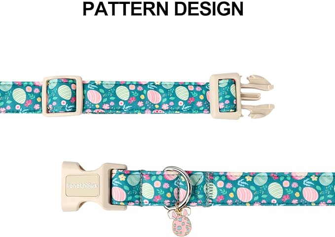 Lionet Paws Easter Dog Collar- Cute Colorful Eggs Green Dog Collars with Plastic Buckle, Light Adjustable Dog Collars with Egg Pendant for Small Dogs