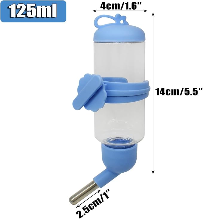 125ml Guinea Pig Water Bottle/Feeder for Hamsters/Hedgehogs/Gliders/Rabbit/mouses/Other Small Pets and Animals,Suitable for Cages, Boxes or Wall-Mounted (Blue, 125ml)