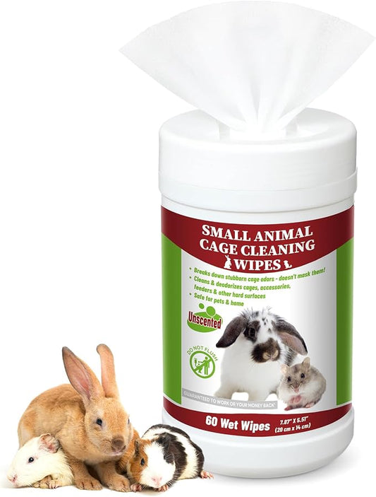 1 Pack Small Animal Cage Wipes 60 Count Small Animal Cage Clean up Wipes Removes Stubborn Caked-on Hamster Cages Cleaner for Pet Bunny Supplies Cleaning Deodorizing