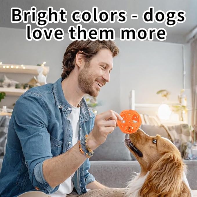 Dog Toy Ball with Bell, TPR Chew Resistant Interactive Fetch Toy for Small to Medium Dogs& Puppies, Lightweight Bouncy Cage-Style Puppy Ball for Boredom Relief & Teething