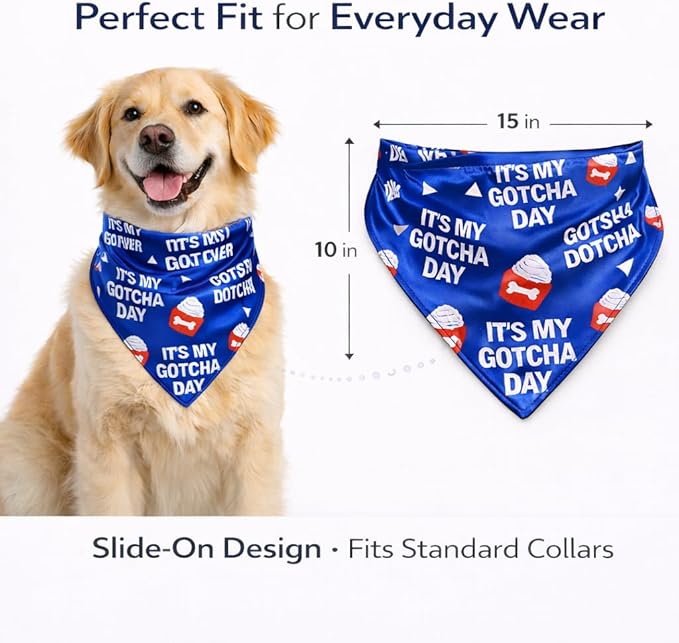 Luxury Satin Dog Bandana Slip-On Collar Style, Premium Pet Scarf for Medium, Large & XL Dogs Special Occasion Accessory for Dogs (Collar Not Included) (Medium - Extra Large, It's My Gotcha Day)