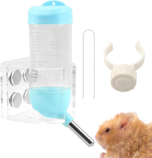 Magnetic Hamster Water Bottle Holder - Adjustable Height, Drop-Resistant Freestanding Stand, Fits Bottles up to 2" Dia for Hamsters Gerbils Mice Small Pets