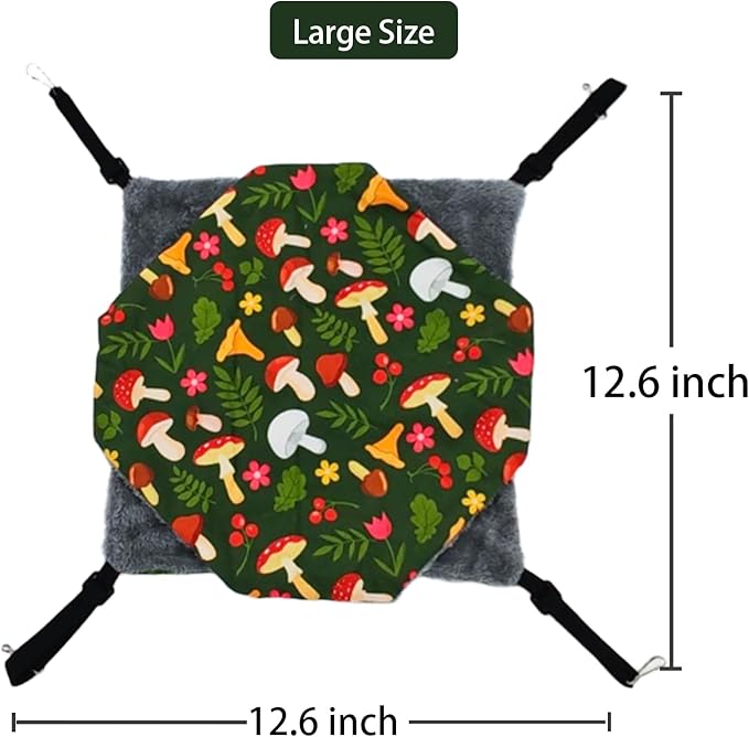 Straps are Adjustable Sugar Glider Pouch Hammock Bed Bedding, Sugar Glider Cage Accessories Toys for Rat, 3-Layer Hammock Make Pet Cages More Three-Dimensional （Green Mushroom）
