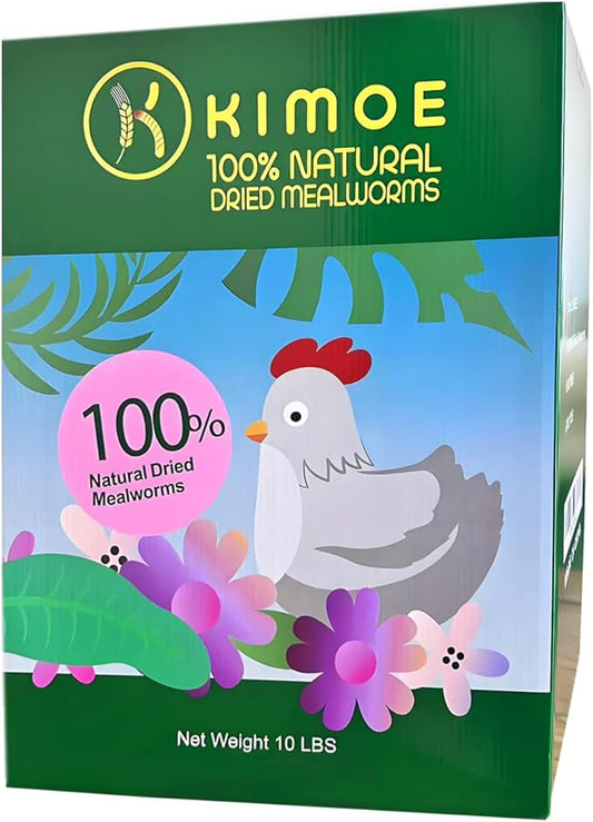 kimoe Non-GMO Bulk Dried Mealworms 10LB Bag for Chickens, Ducks & Wild Birds — 100% Natural High-Protein Feed to Boost Egg Production, Feather Health & Immunity