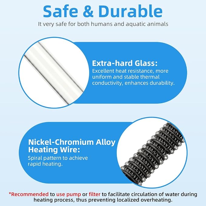 50W Aquarium Heater Adjustable Temperature Submersible Fish Tank Heater Water Thermostat with Thermometer for Freshwater and Saltwater Tanks