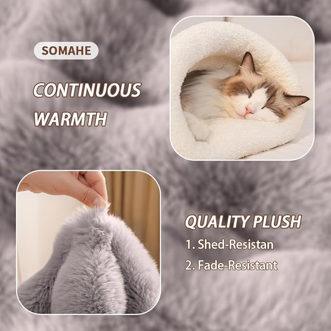 SOMAHE Cat Sleeping Bag for Indoor Cats, Faux Fur Pet Cave Bed & Burrow Nest, Reversible Plush Snuggle Sack, Portable Foldable Mat, Machine Washable, Anti-Static, 21.7"x17.7"Grey